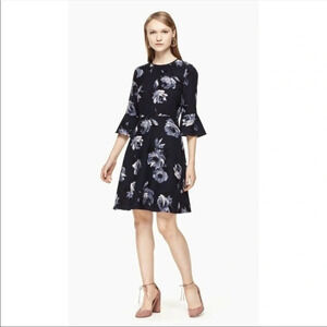 Kate Spade might ride floral crepe dress navy bell sleeve 5286